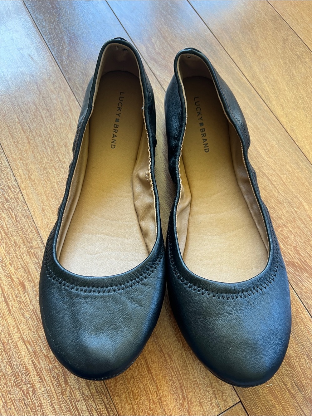 Lucky brand leather black ballet flats women size 9